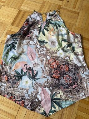 Thalia Sodi Multicolor Floral Halter Top with Gold Chain Size L